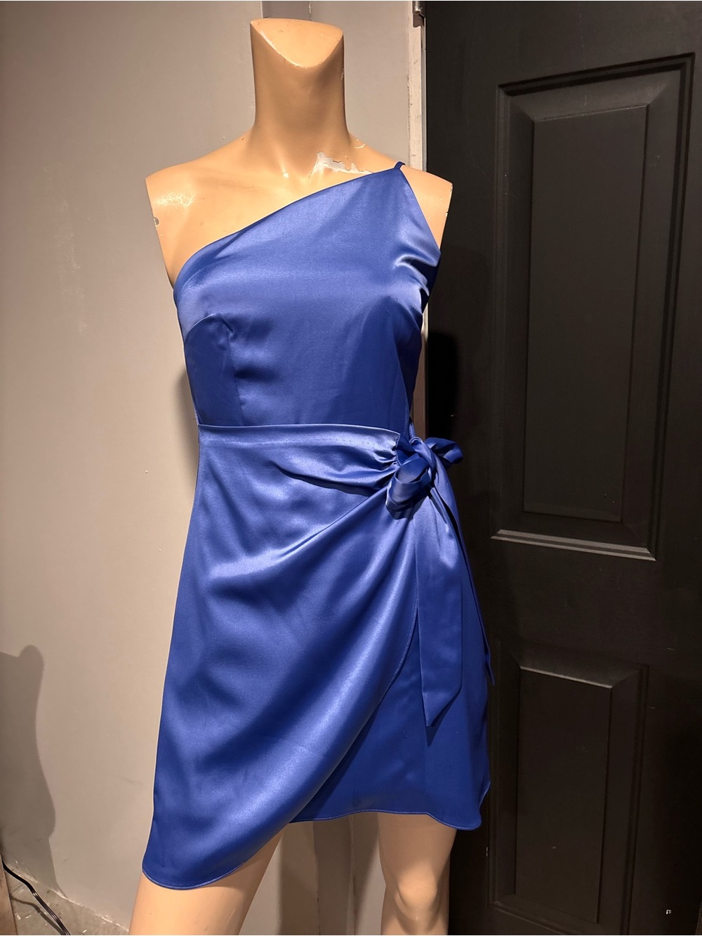 Gianni Bini One-Shoulder Royal Blue Satin Wrap Dress NWT